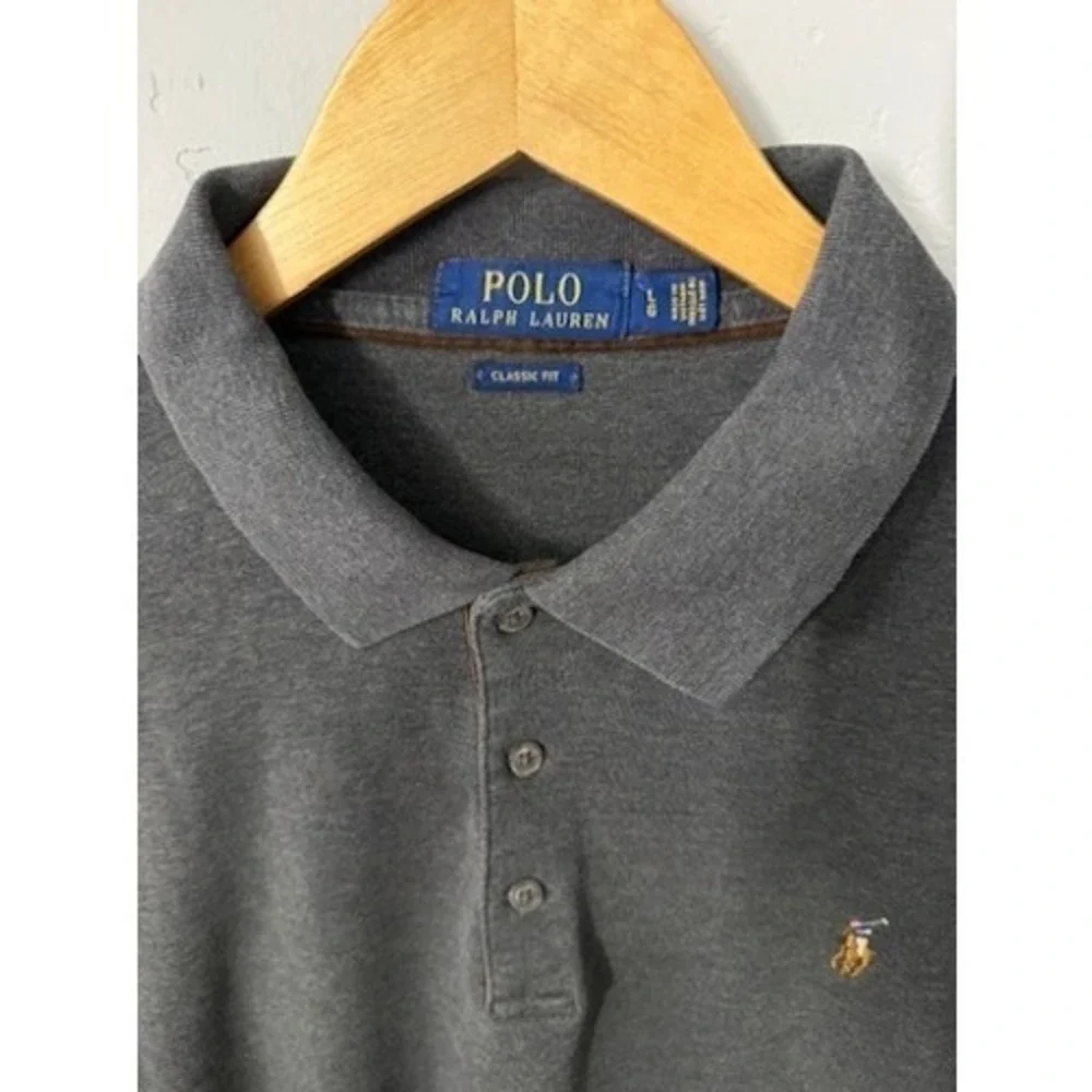 Polo Ralph Lauren Mens Long Sleeve Gray Classic Fit Polo Rugby Shirt Size L Pony